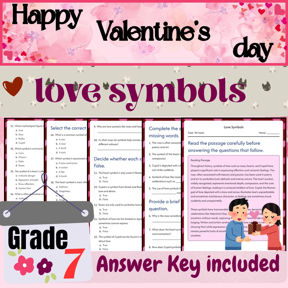 Grade 7 Seasonal Learning Unit |Valentine’s Day Culture & Symbols Worksheet Pack — included worksheet 2