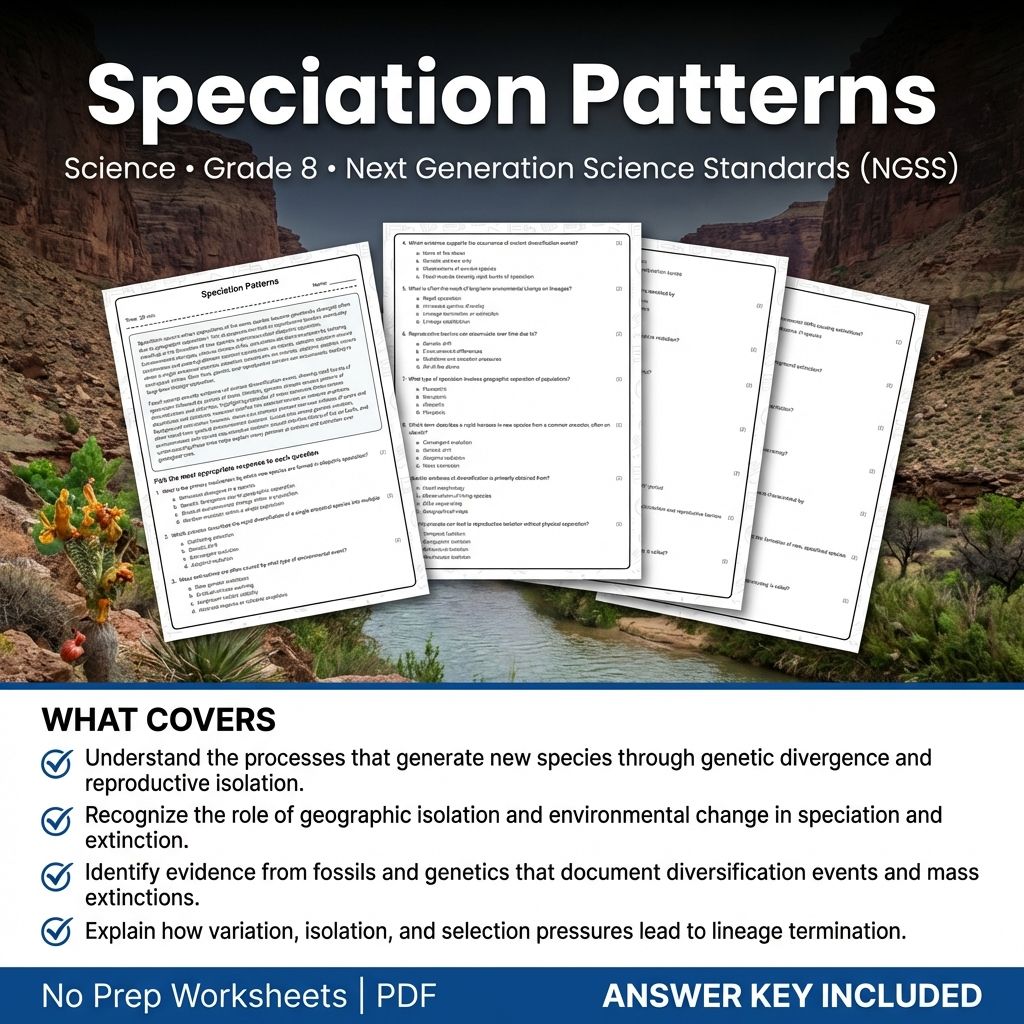 8th Grade Science | Speciation Patterns Worksheet + Answer Key PDF