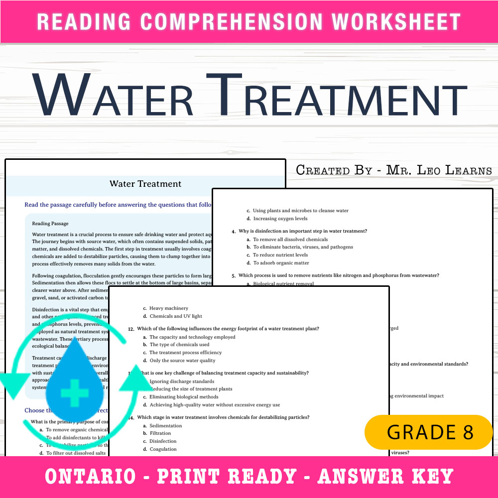 Grade 8 Science worksheet worksheet — Grade 8 Science – Water Treatment Worksheet for Mastery — page 1