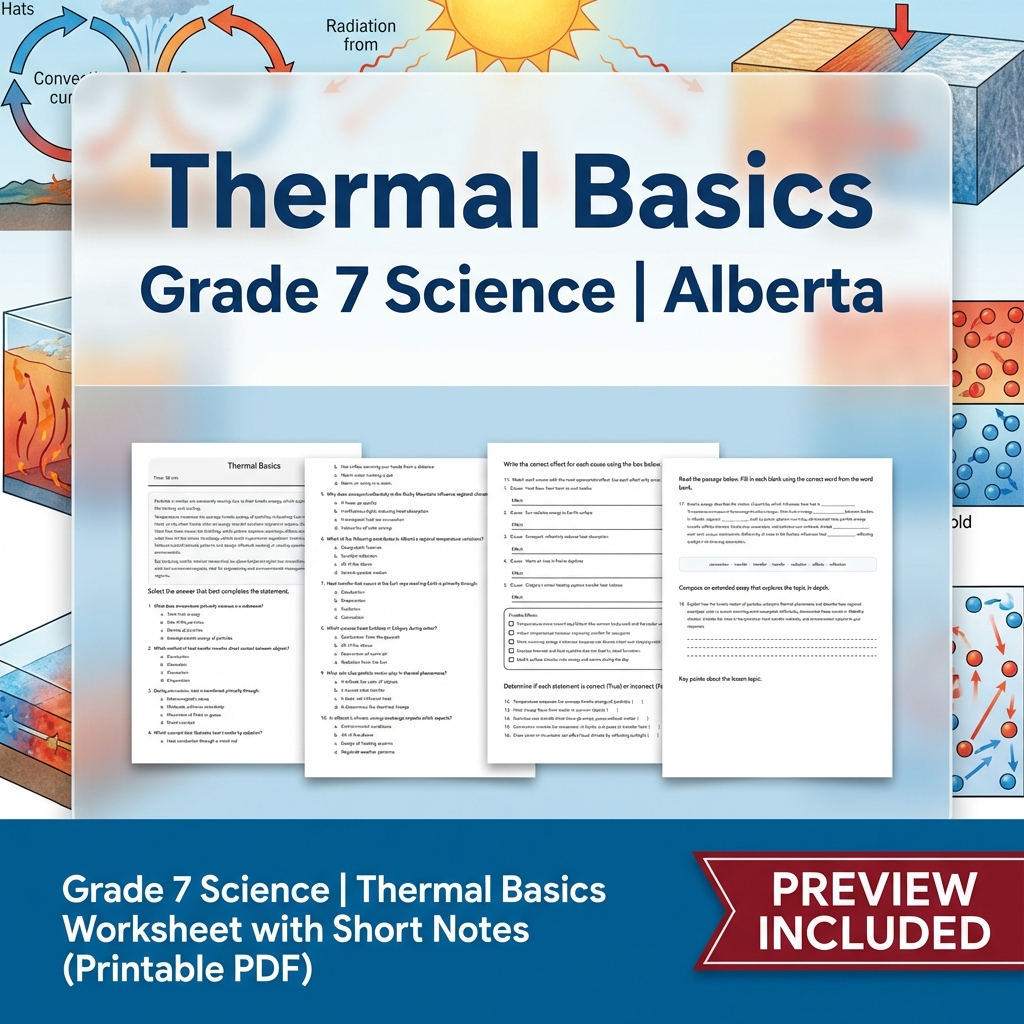 Grade 7 Science | Thermal Basics Worksheet with Short Notes (Printable PDF)