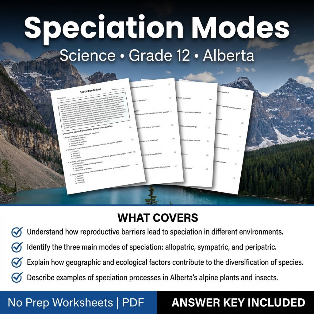 Speciation Modes Worksheet | Science | Grade 12 | Alberta Standards