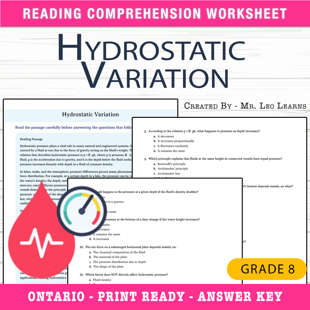 Grade 8 Science worksheet worksheet — Grade 8 Science — Hydrostatic Variation Worksheet for Mastery — page 1