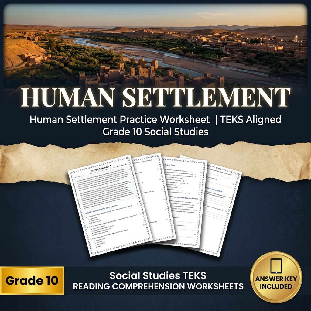 Human Settlement Practice Worksheet | TEKS Aligned Grade 10 Social Studies