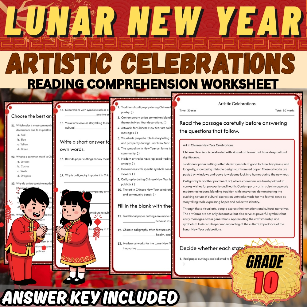 Grade 10 Holiday |Lunar New Year Cultural & Artistic Celebrations Worksheet Pack — included worksheet 3