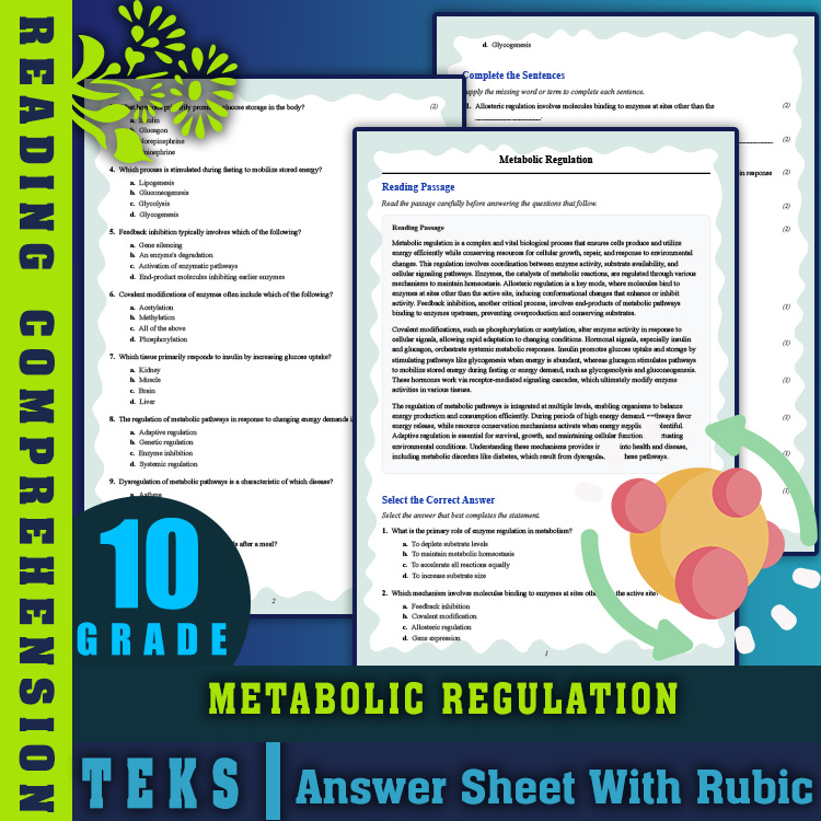 Grade 10 Science reading worksheets worksheet — Grade 10 Science | Metabolic Regulation Reading Worksheet (PDF + Rubric) —…
