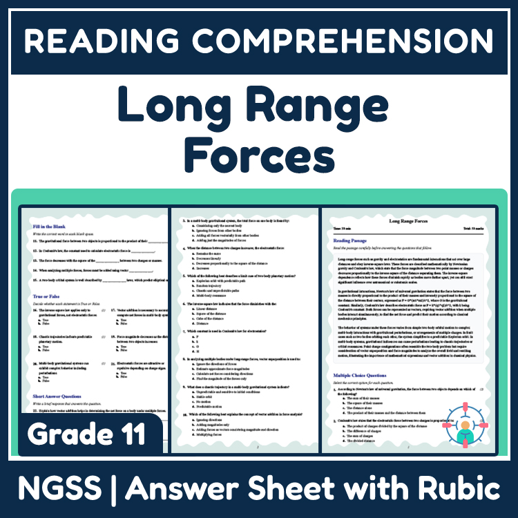 Grade 11 Science reading worksheets worksheet — Grade 11 Science | Long Range Forces Reading Worksheets (PDF + Rubric) — p…