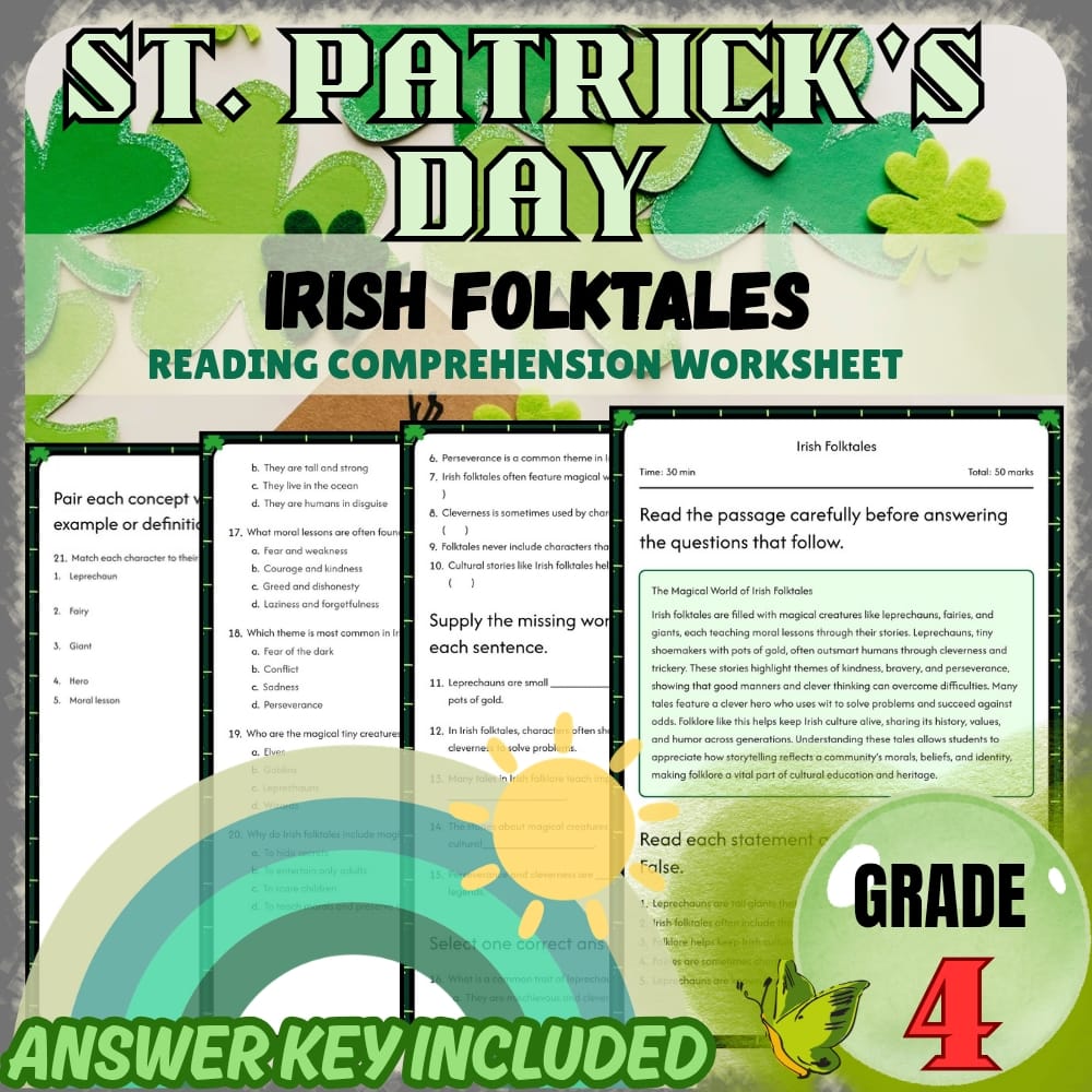 Grade 4 St. Patrick's Day Holiday Worksheets Bundle | Holiday Activities — included worksheet 3
