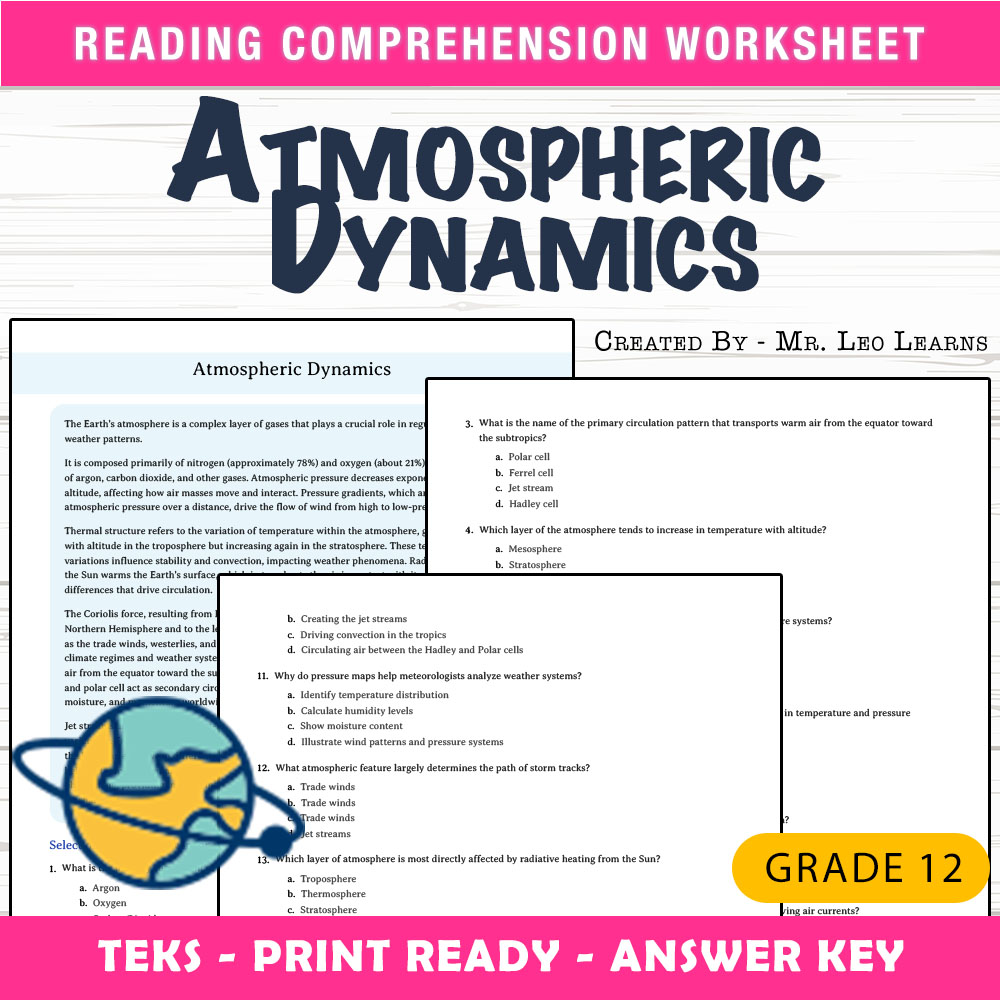 Grade 12 Science worksheet worksheet — Grade 12 Science | Atmospheric Dynamics Worksheet for Mastery — page 1