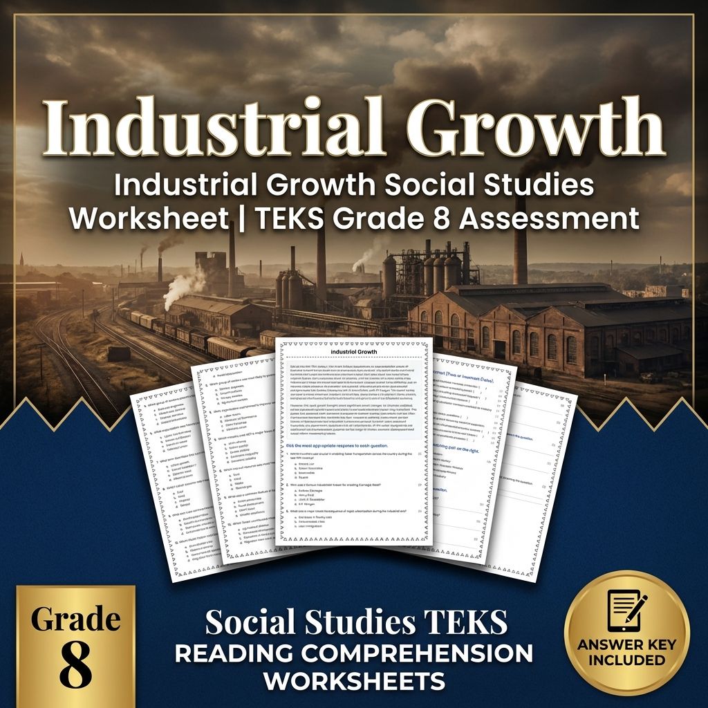Industrial Growth Social Studies Worksheet | TEKS Grade 8 Assessment