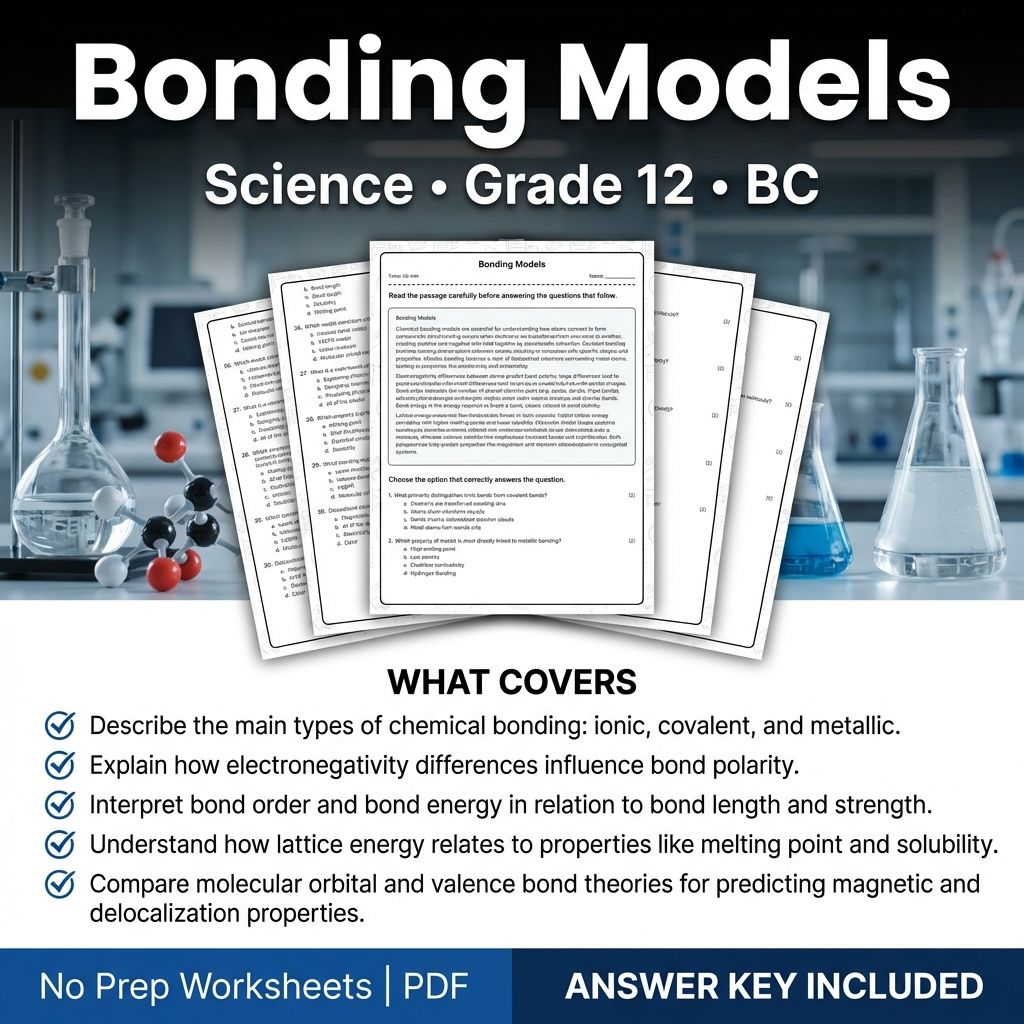 Bonding Models Science Worksheet | Grade 12 BC Standards Practice
