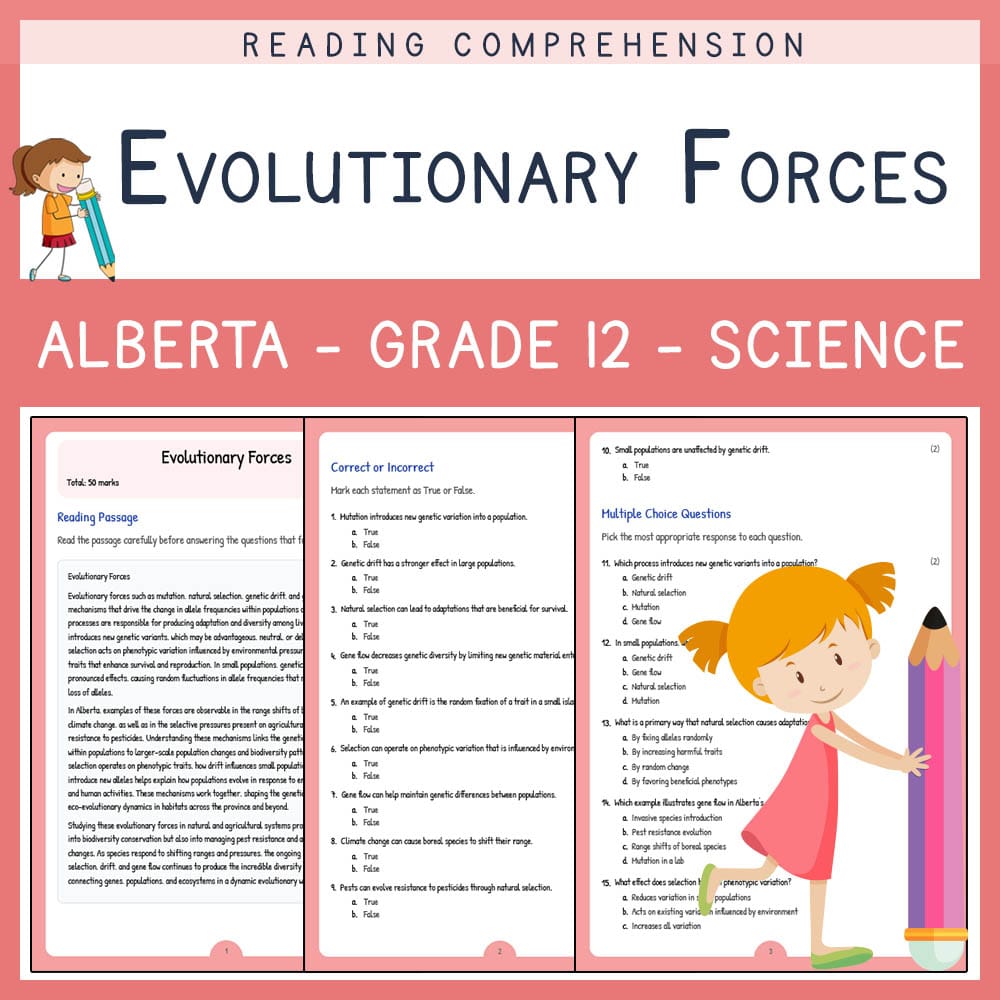 Grade 12 Science worksheet elena worksheet — Grade 12 Science | Evolutionary Forces Worksheet | Alberta Standards — page 1