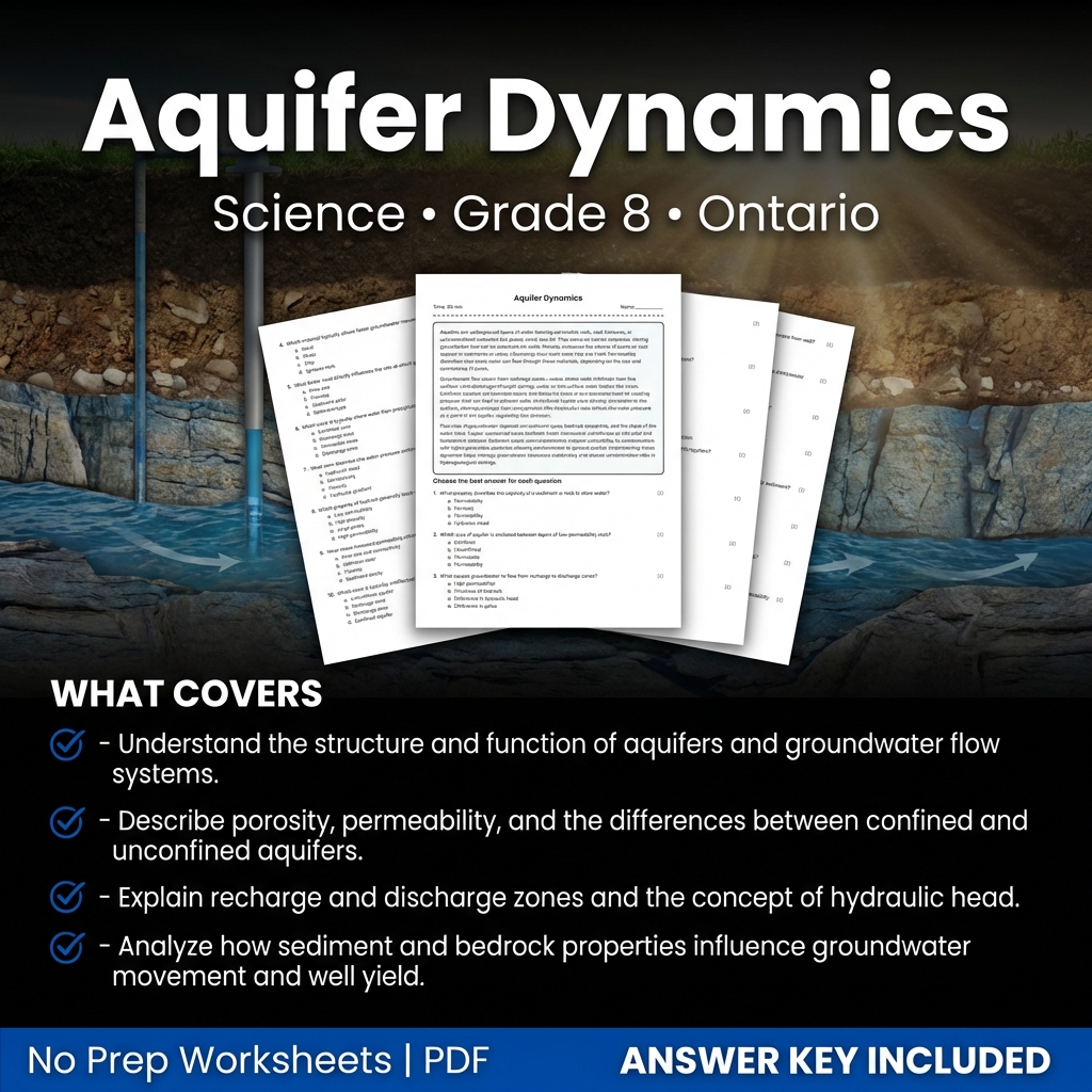 Grade 8 Science Worksheet on Aquifer Dynamics | Ontario Standards