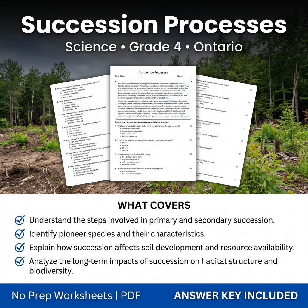 Grade 4 Science Worksheet on Succession Processes | Ontario Standards