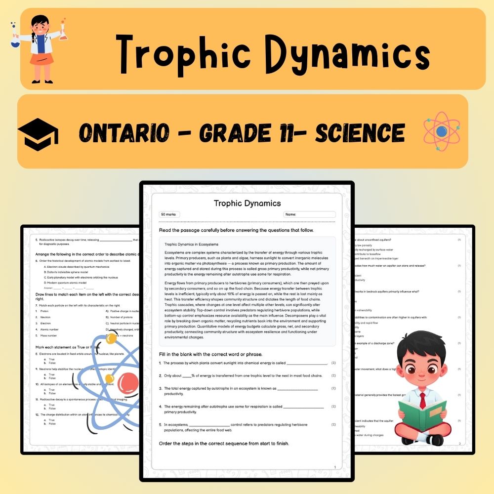 Grade 11 Science worksheet worksheet — Grade 11 Science | Trophic Dynamics Worksheet (Answer Key) – Ontario Standards — pa…