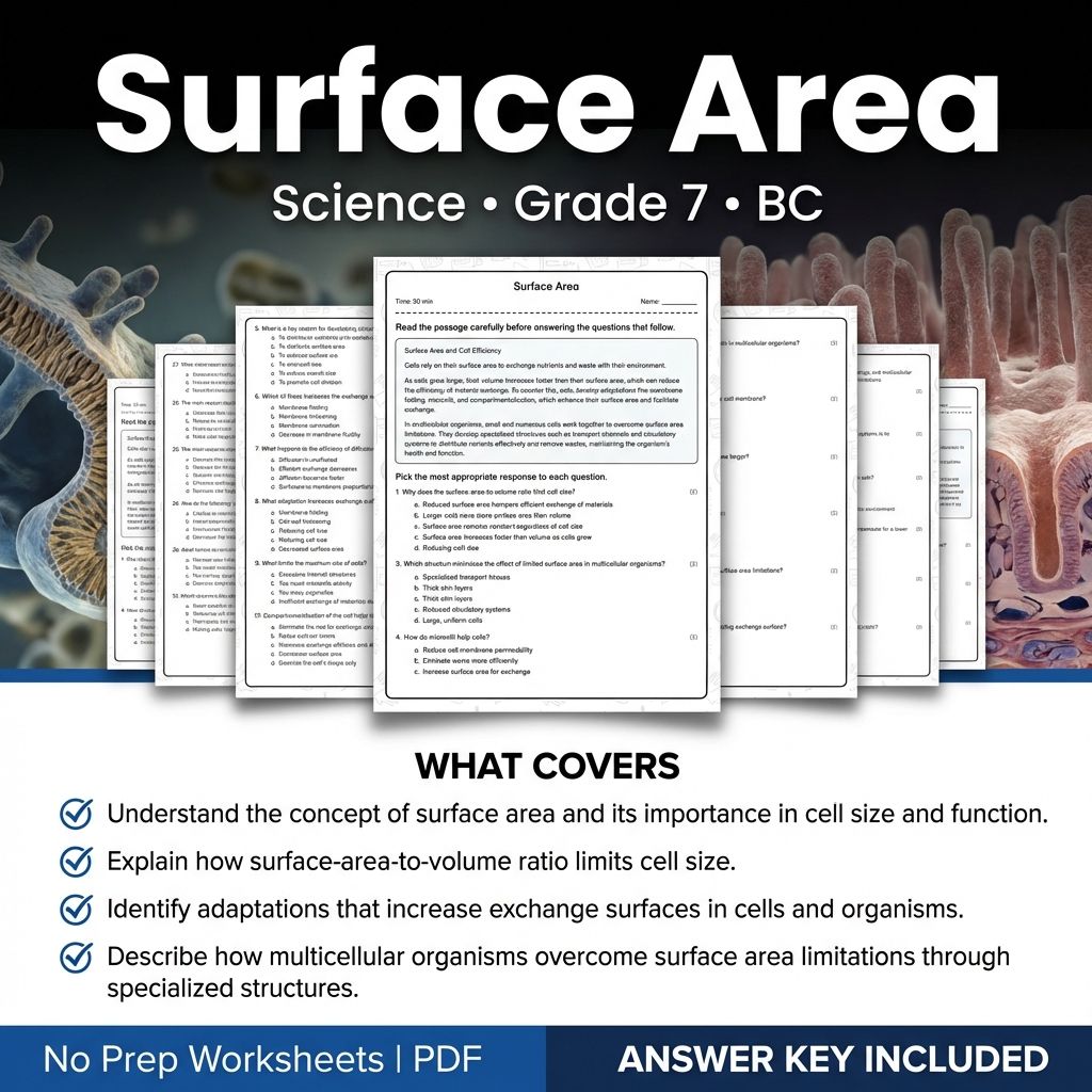 Grade 7 Science Surface Area Worksheet | Classroom Practice & Answer Key (PDF)