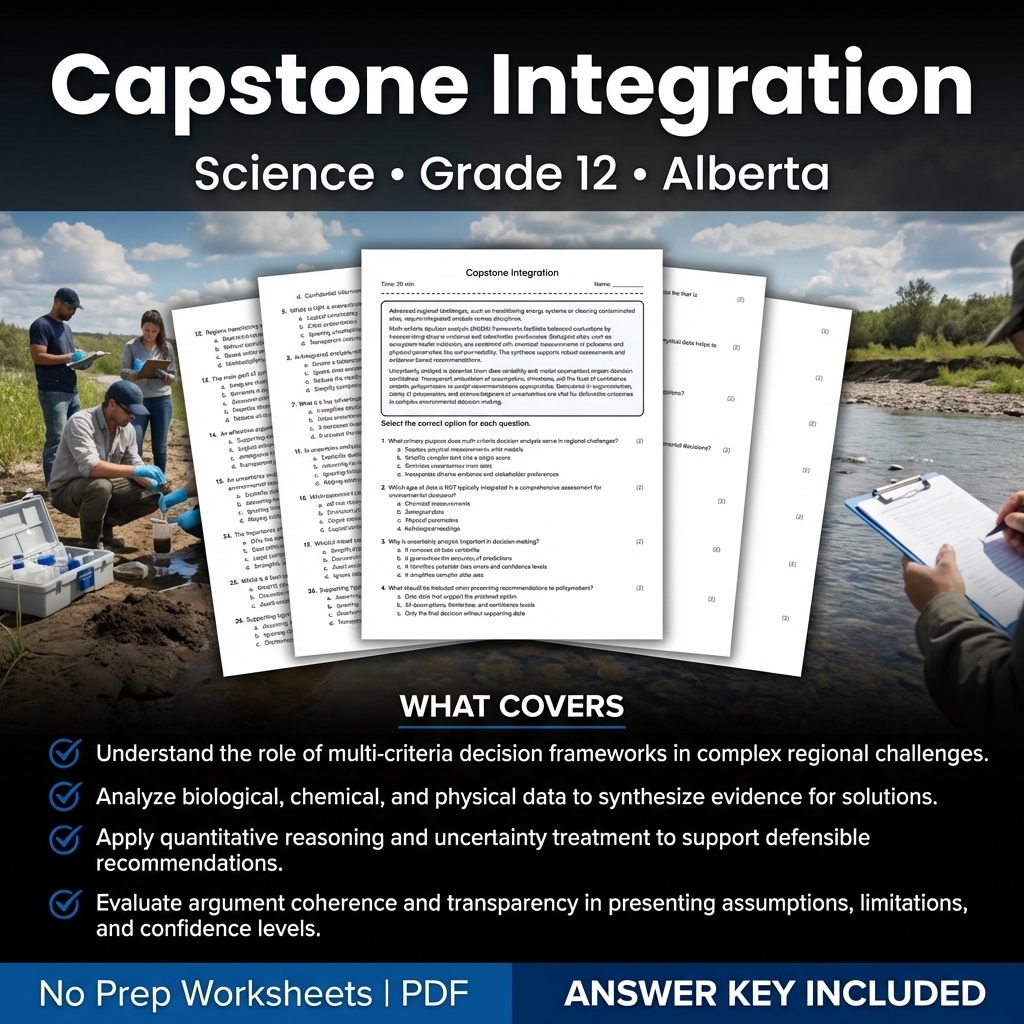 Grade 12 Science Worksheet on Capstone Integration – Alberta Standards