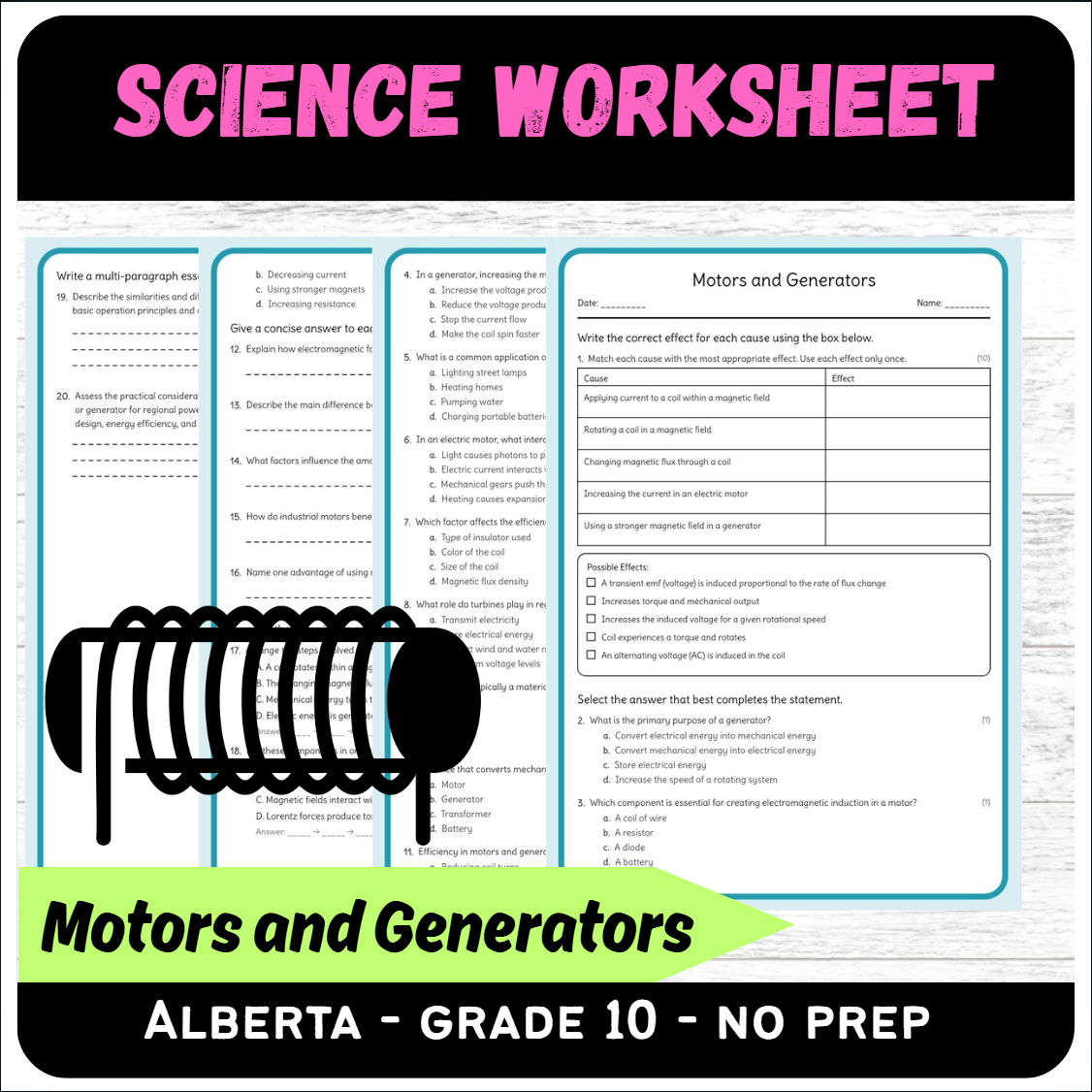 Grade 10 Science | Motors and Generators Worksheet (PDF) – Alberta Standards