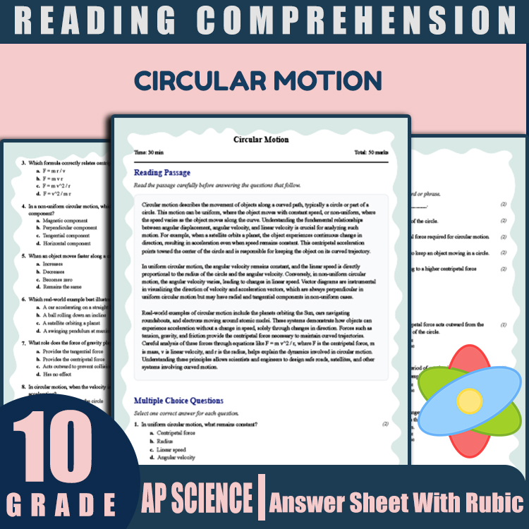 Grade 10 Science reading worksheets worksheet — Grade 10 Science | Circular Motion Reading Worksheet (PDF + Answer Key) —…