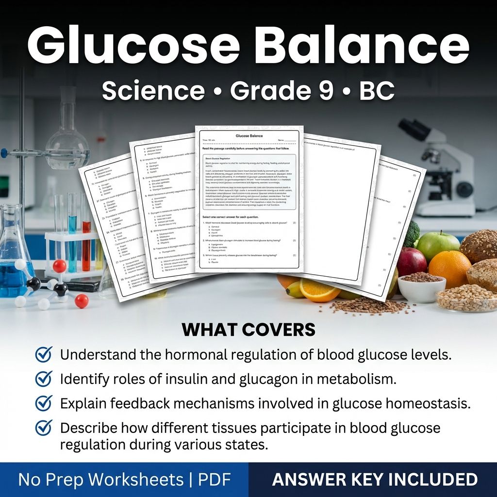 Grade 9 Science worksheet — Glucose Balance Worksheet for Grade 9 Science | BC Standards