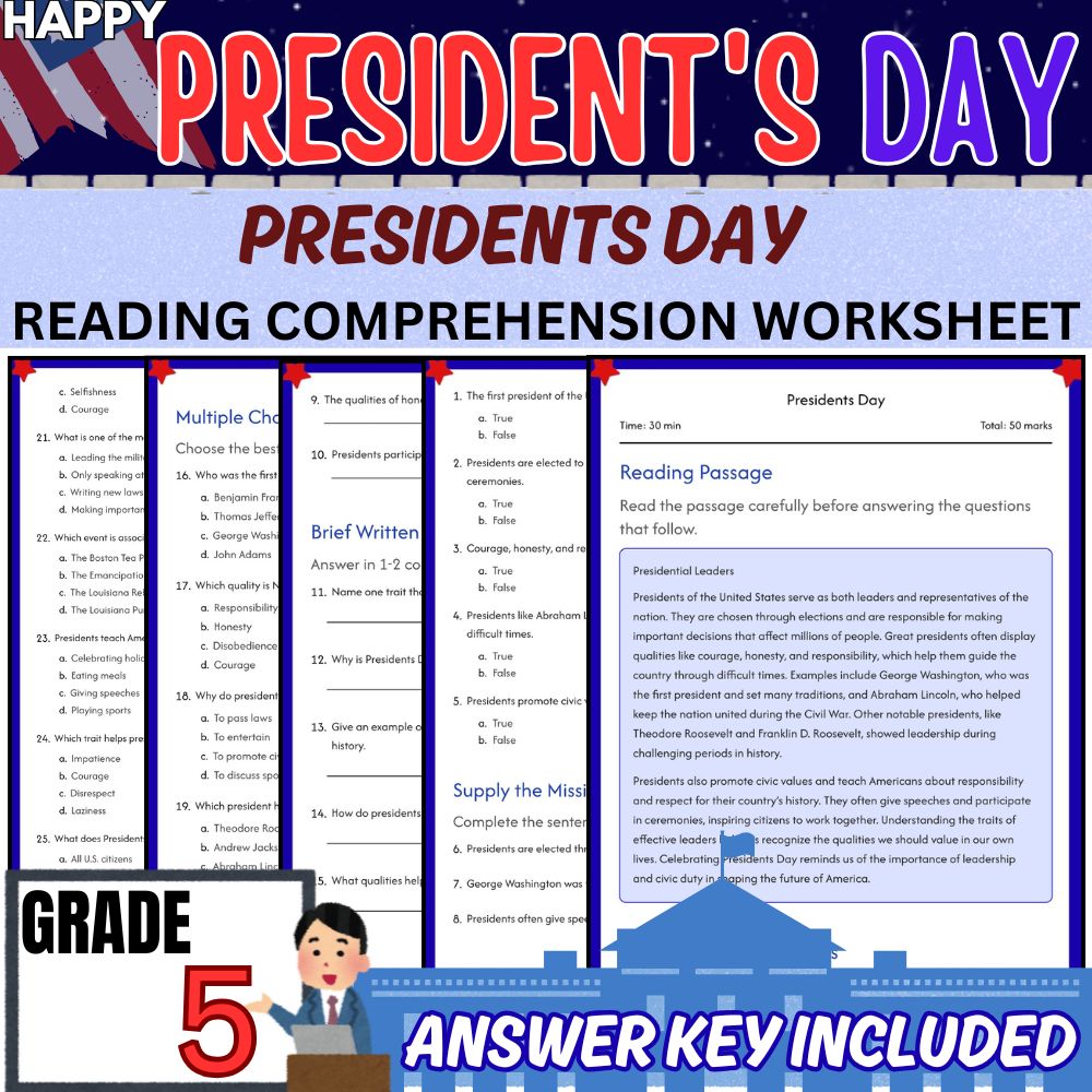 Grade 5 Social Studies |Presidents Day & Election Milestones Unit Worksheet Pack — included worksheet 5