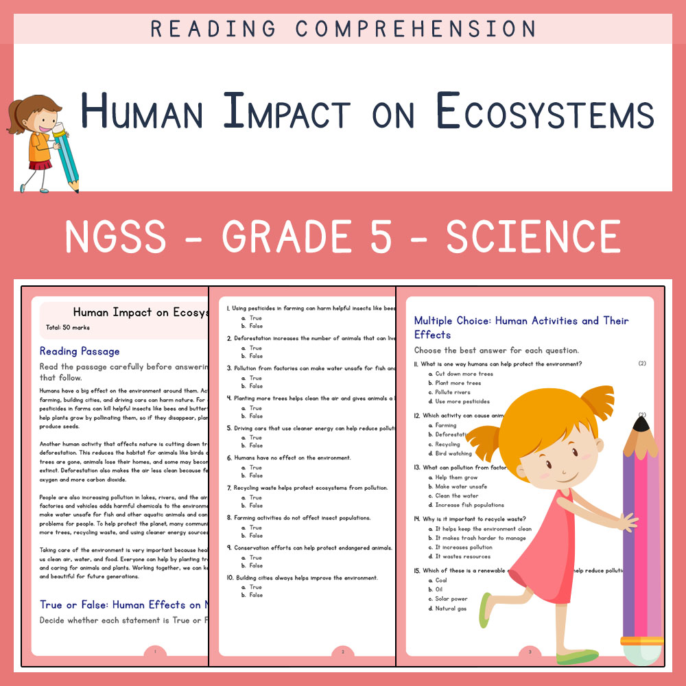 Grade 5 Science worksheets for primary grades worksheet — Grade 5 Science | Human Impact on Ecosystems Worksheet (PDF) | N…