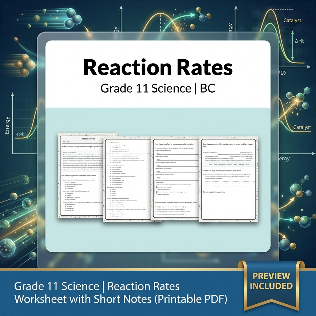 Grade 11 Science Worksheet Bundle | BC Framework | Reaction & Atomic Theory — included worksheet 12