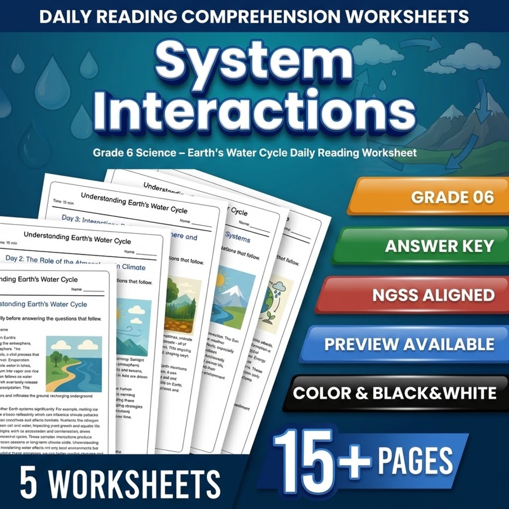 Grade 6 Science daily reading worksheet — Grade 6 Science – Earth's Water Cycle Daily Reading Worksheet