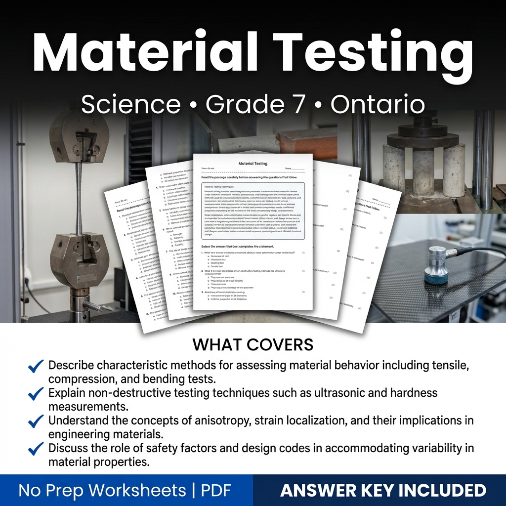 Grade 7 Science Worksheet on Material Testing | Ontario Standards