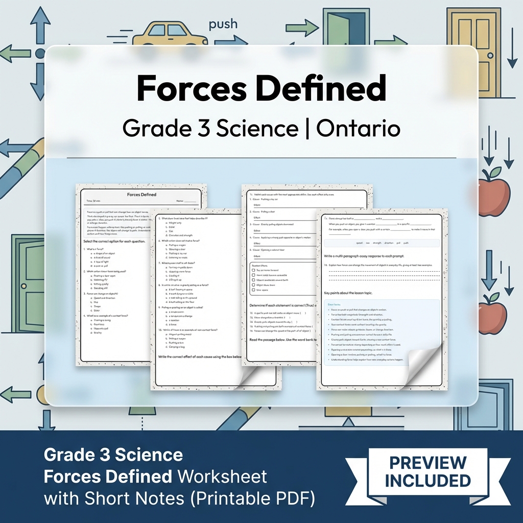 Grade 3 Science Lesson Group | Ontario Forces and Motion Worksheets Bundle — included worksheet 6