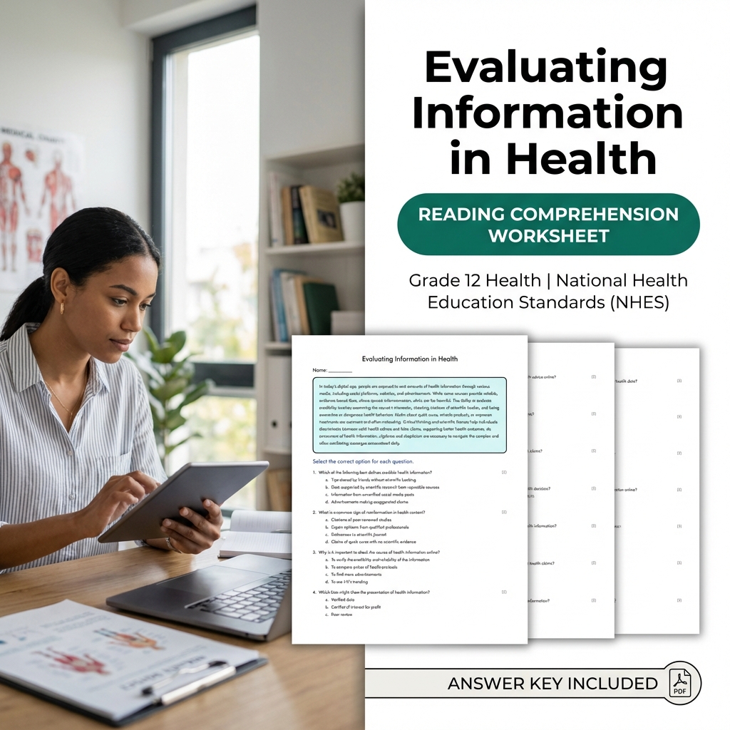 Evaluating Information in Health Worksheet | NHES Grade 12 Health