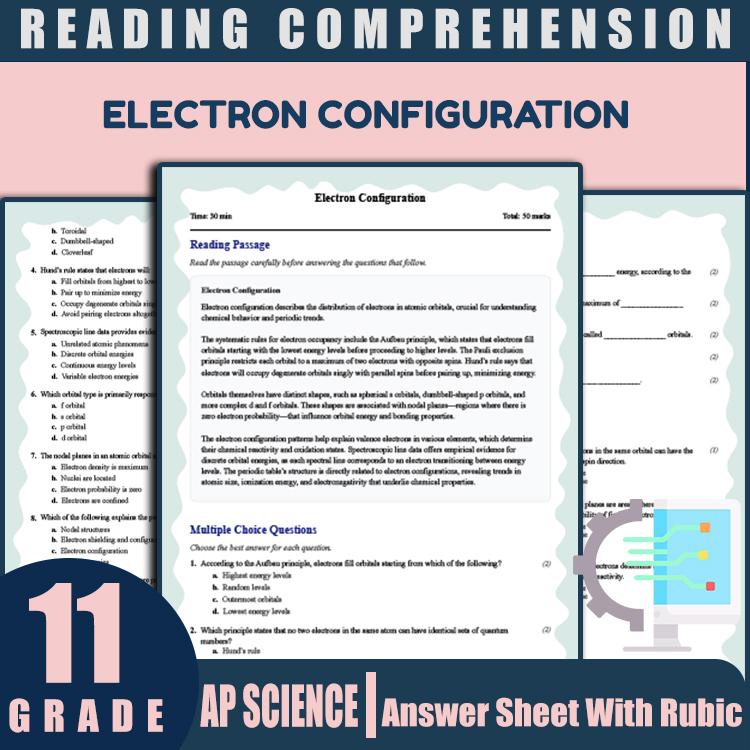 Grade 11 Science reading worksheets worksheet — 11th Grade Science | Electron Configuration Reading Worksheet (PDF + Rubri…