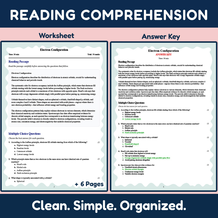 Grade 11 Science reading worksheets worksheet — 11th Grade Science | Electron Configuration Reading Worksheet (PDF + Rubri…