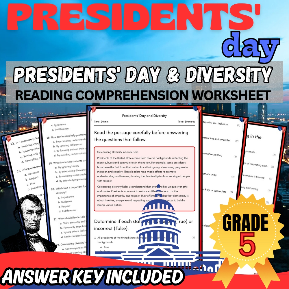 Grade 5 Presidents' Day Unit Bundle | Holiday & Civic Leadership Worksheets — included worksheet 3