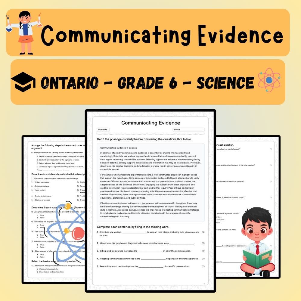 Grade 6 Science worksheet worksheet — Grade 6 Science | Communicating Evidence Worksheet + Answer Key (Ontario Standard) —…