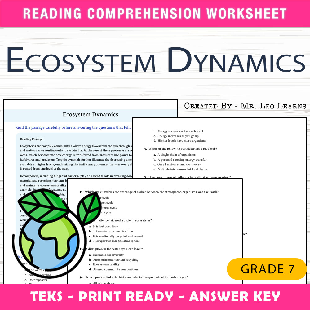 Grade 7 Science worksheet worksheet — Grade 7 Science — Ecosystem Dynamics Worksheet for Mastery — page 1
