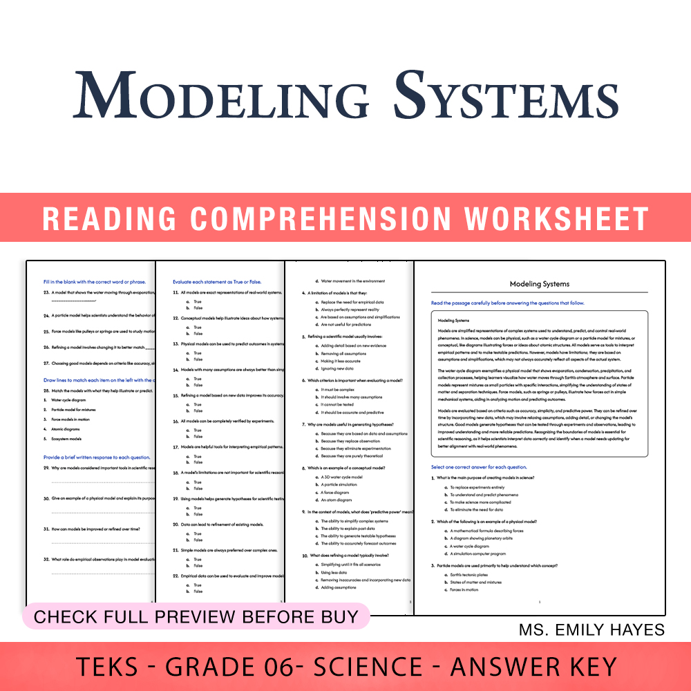 Grade 6 Science worksheet worksheet — 6th Grade Science | Modeling Systems Worksheet (PDF+ Answer Key) — page 1