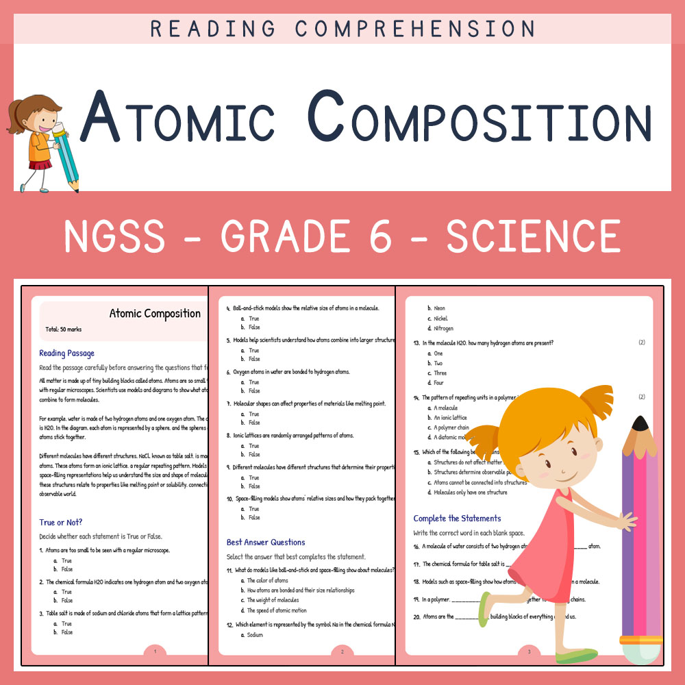 Grade 6 Science worksheets for primary grades worksheet — Grade 6 Science | Atomic Composition Worksheet (PDF) | NGSS Alig…