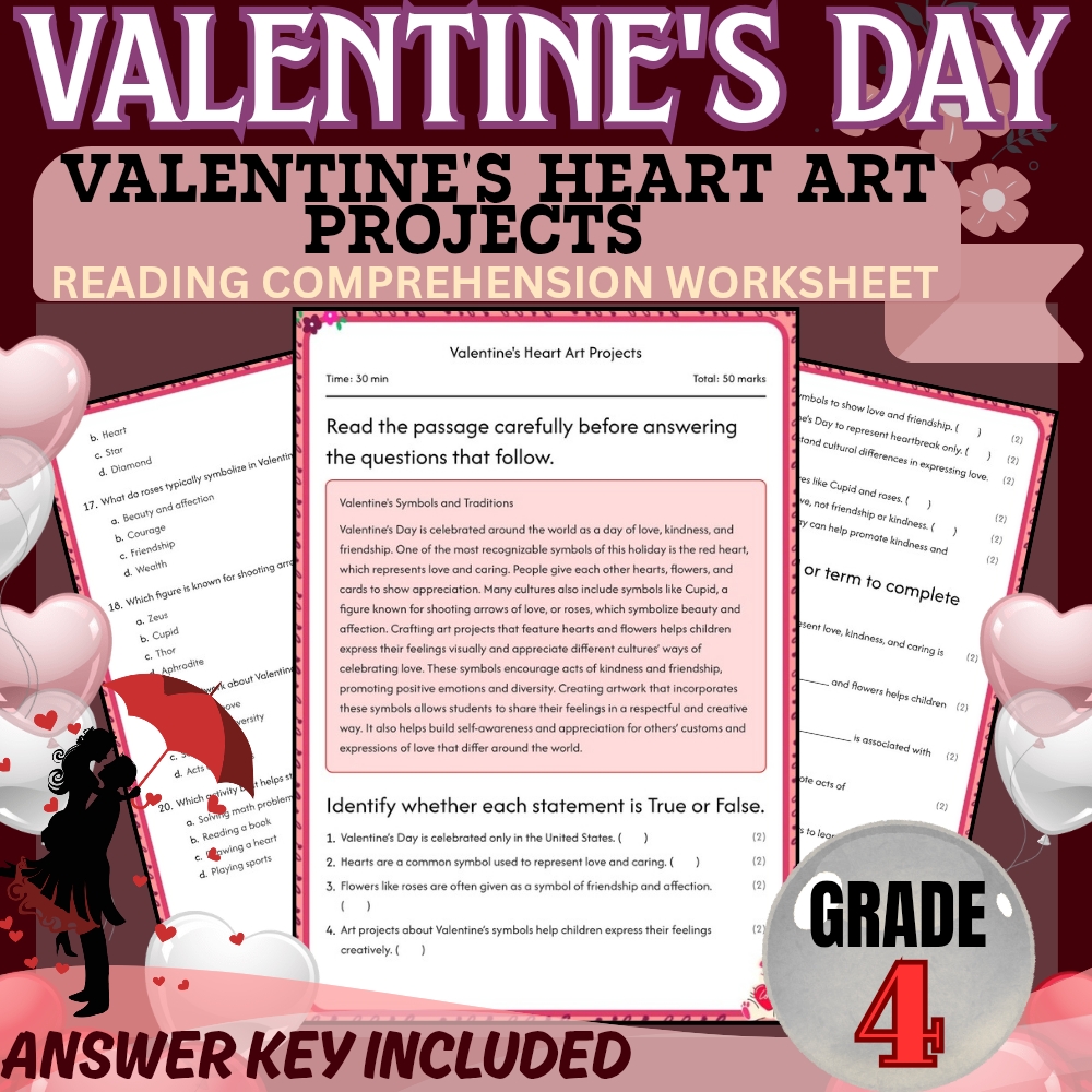 Grade 4 Holiday Unit Bundle | Valentine's Day & Friendship Worksheets — included worksheet 5