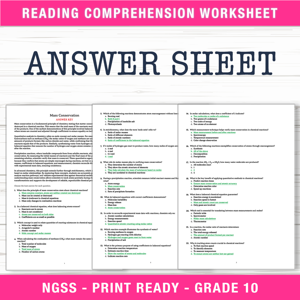 Grade 10 Science worksheet worksheet — Grade 10 Science | Mass Conservation Worksheet (PDF + Answer Key) — page 2