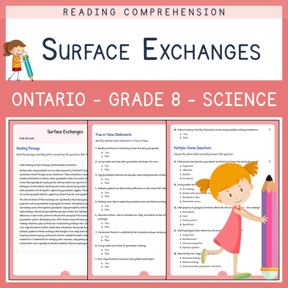 Grade 8 Science worksheet elena worksheet — Grade 8 Science | Surface Exchanges Worksheet Elena | Ontario  Standard — page 1