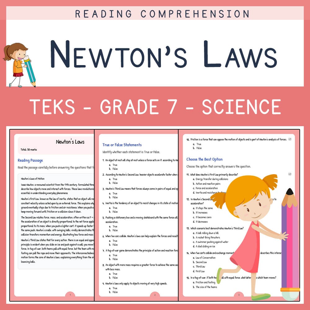 Grade 7 Science worksheet elena worksheet — Grade 7 Science | Newton's Laws Worksheet | TEKS-Aligned — page 1