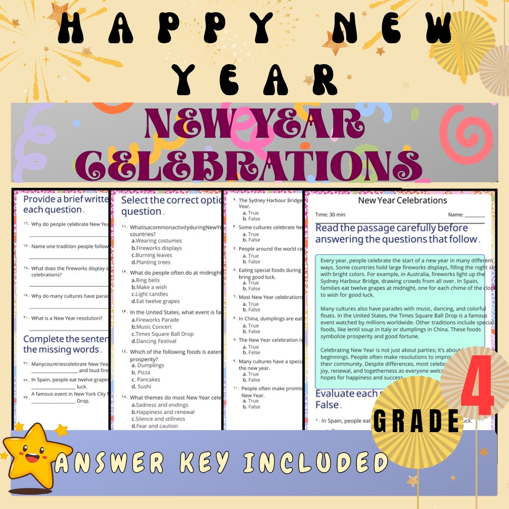 Grade 4 Seasonal Unit | New Year Wishes, Resolutions & Traditions Worksheets — included worksheet 3