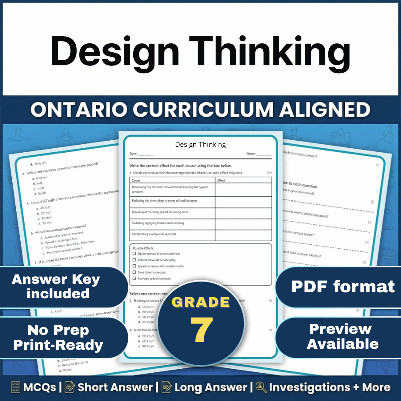 Grade 7 Science | Design Thinking Worksheet (Ontario, PDF)