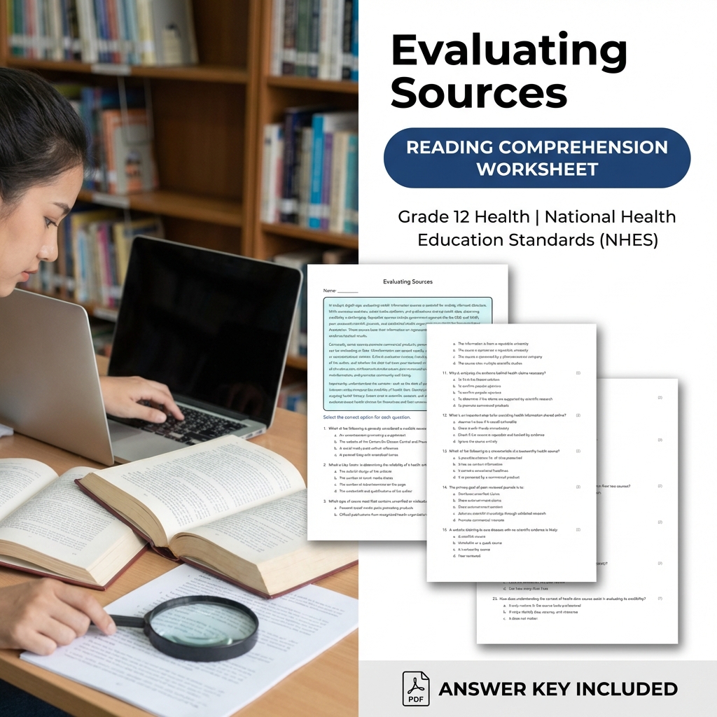Evaluating Sources Health Worksheet | NHES Grade 12 Health Assessment