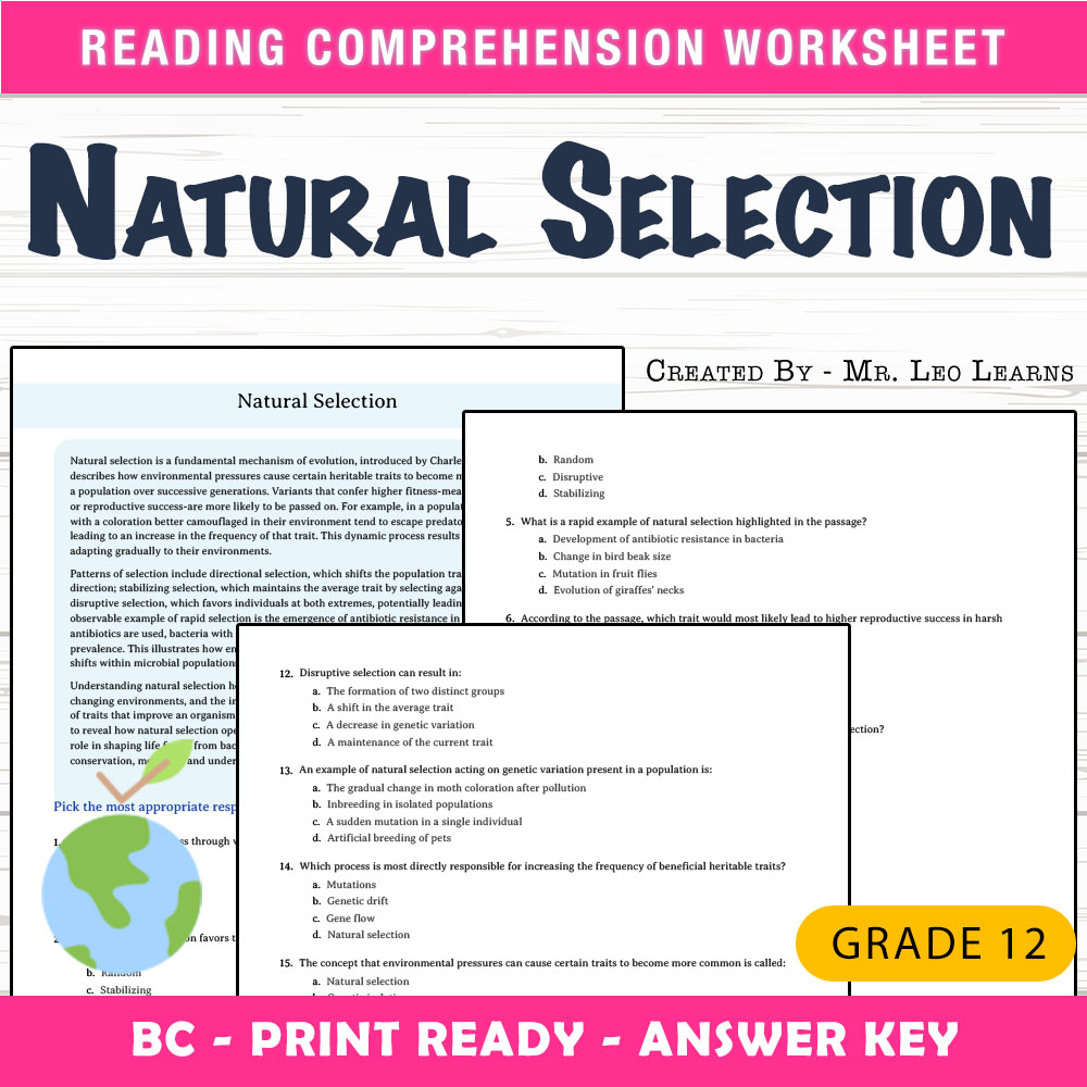 Grade 12 Science worksheet mcq paper worksheet — Grade 12 Science — Worksheet MCQ Paper for Mastering Natural Selection —…
