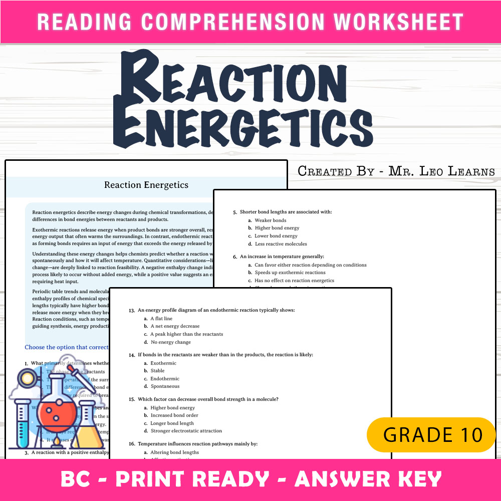 Grade 10 Science worksheet mcq paper worksheet — Grade 10 Science — Reaction Energetics Worksheet MCQ Paper — page 1