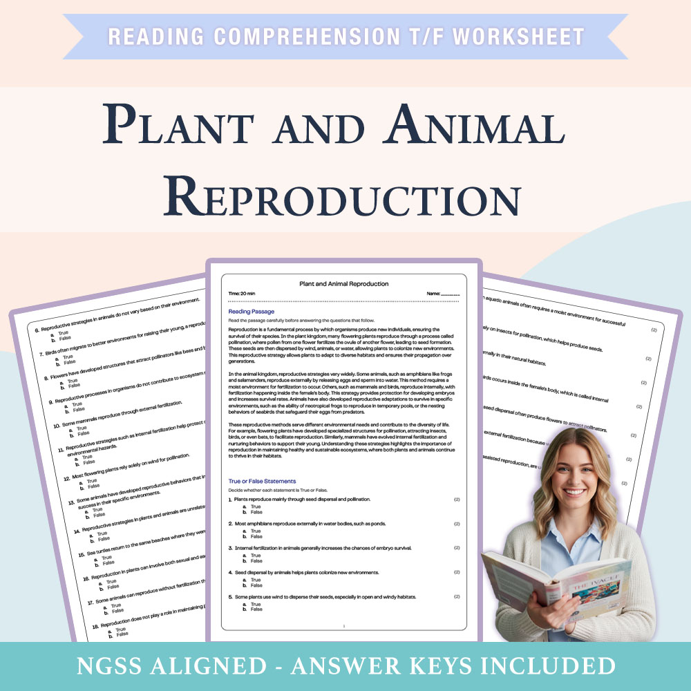 Science reading comprehensions true or false worksheet worksheet — 6th Grade Science | Plant and Animal Reproduction Works…