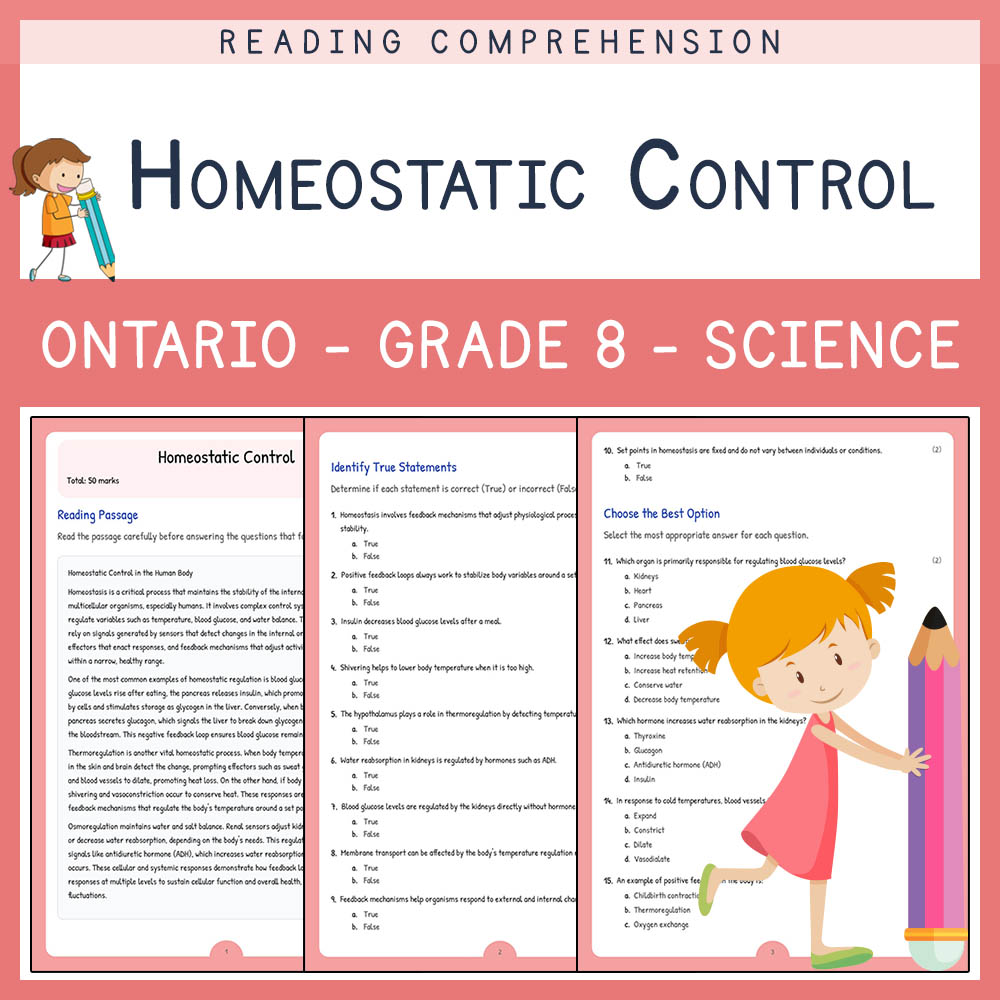 Grade 8 Science worksheet elena worksheet — Grade 8 Science Assessment | Homeostatic Control Worksheet | Ontario — page 1