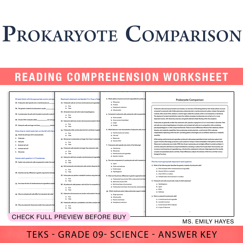 Grade 9 Science worksheet worksheet — Grade 9 Science | Prokaryote Comparison Worksheet (PDF+ Answer Key) — page 1