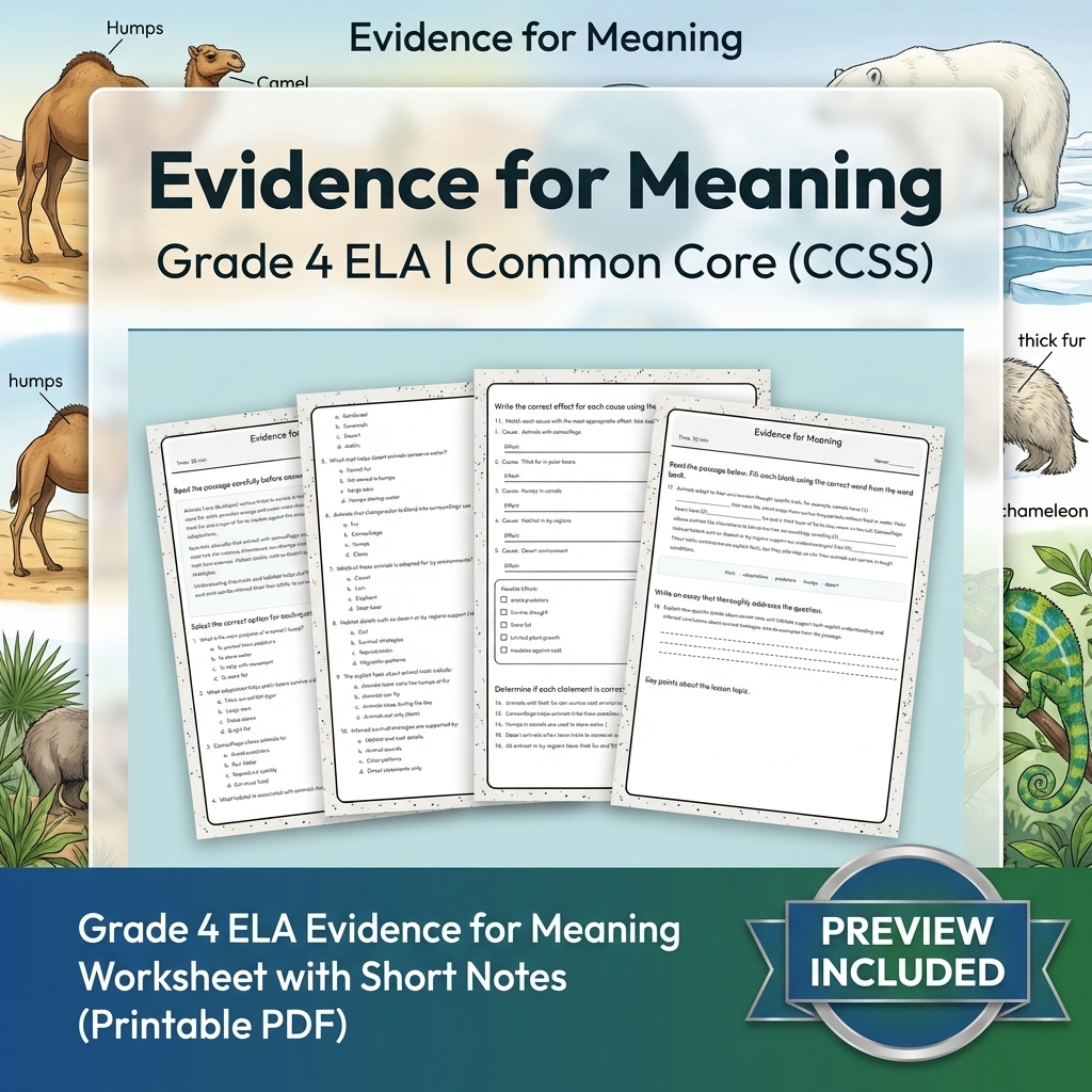 Grade 4 Text Evidence and Structure ELA Lesson Bundle Aligned to CCSS — included worksheet 7